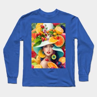 А woman with a white hat and some colorful fruity Long Sleeve T-Shirt